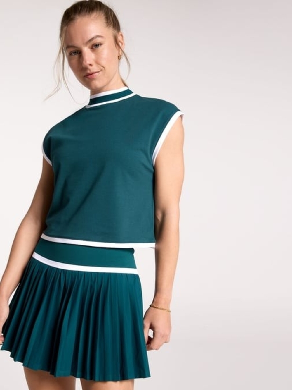 Calia Ribbed Cropped Mock Neck Tank Sea Green Womans